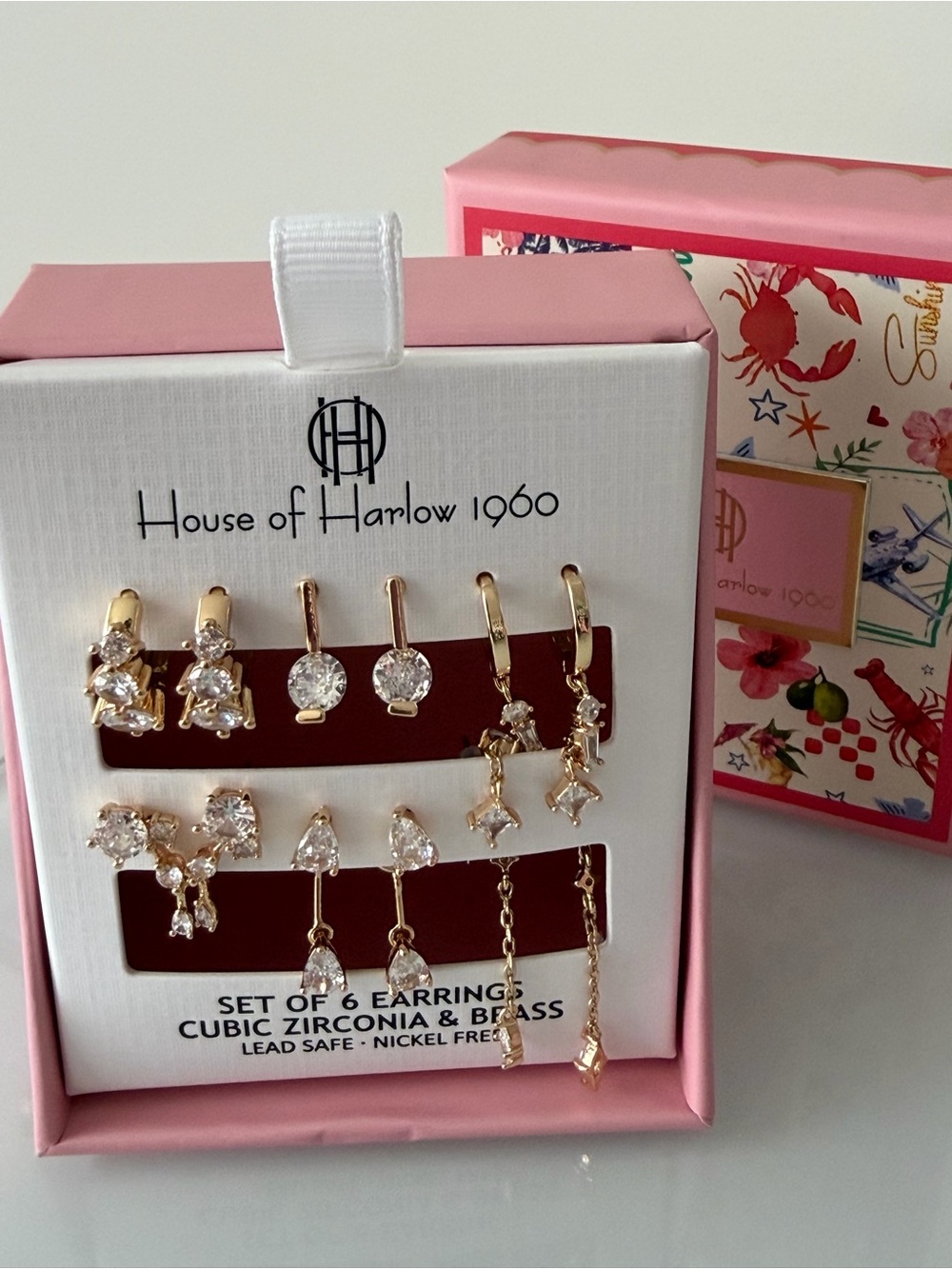 Gold Cubic Zirconia mini hoop Earring Set of 6